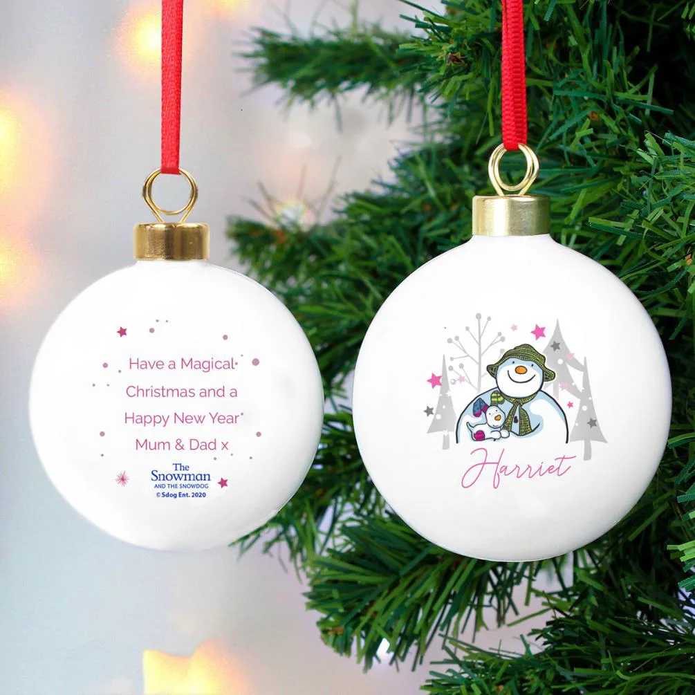 Personalised The Snowman & The Snowdog Pink Bauble Extra Image 2