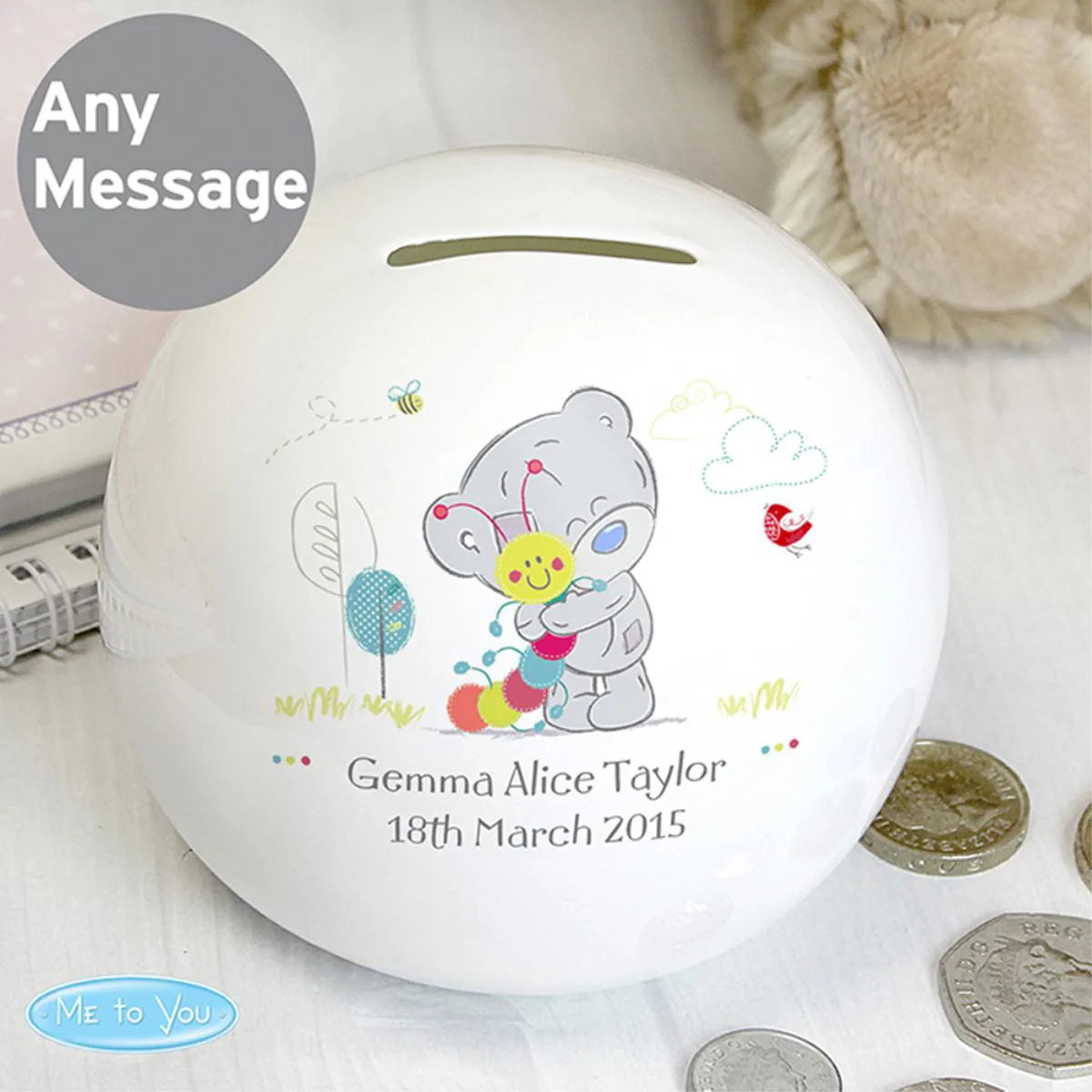 Personalised Tiny Tatty Teddy Cuddle Bug Money Box Extra Image 1