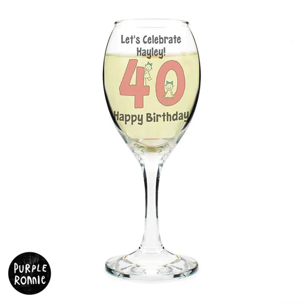 Personalised Purple Ronnie Big Age Female Wine Glass Extra Image 2