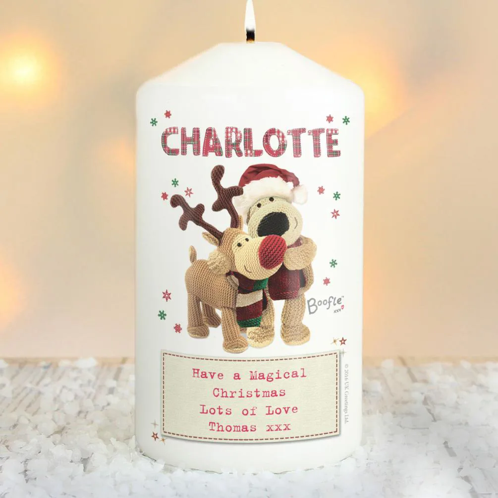 Personalised Boofle Christmas Reindeer Pillar Candle Extra Image 1