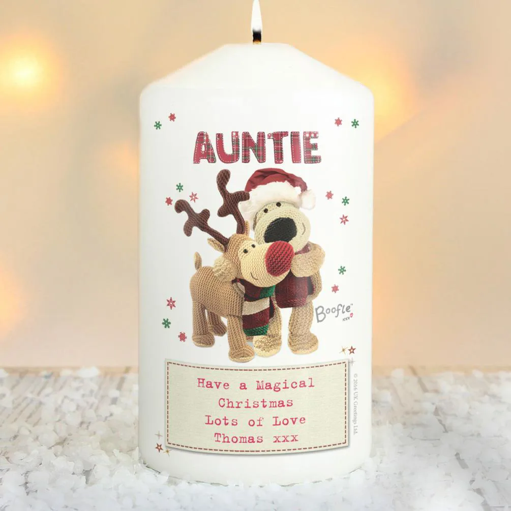 Personalised Boofle Christmas Reindeer Pillar Candle Extra Image 2
