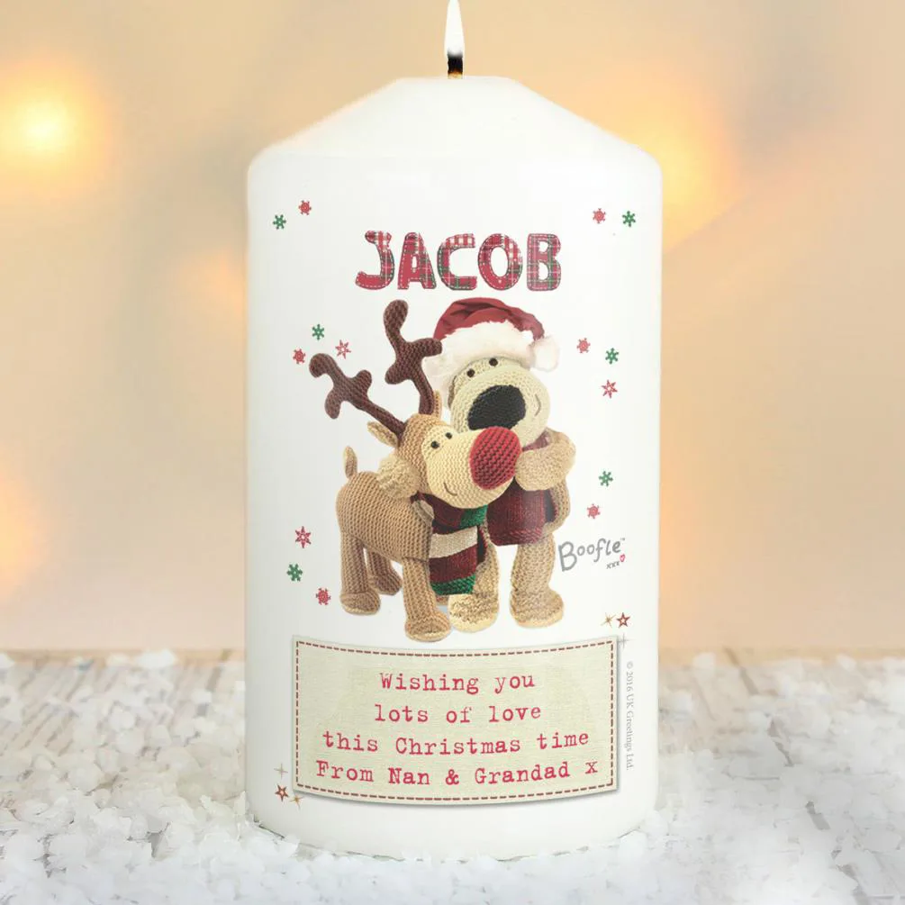 Personalised Boofle Christmas Reindeer Pillar Candle Extra Image 3