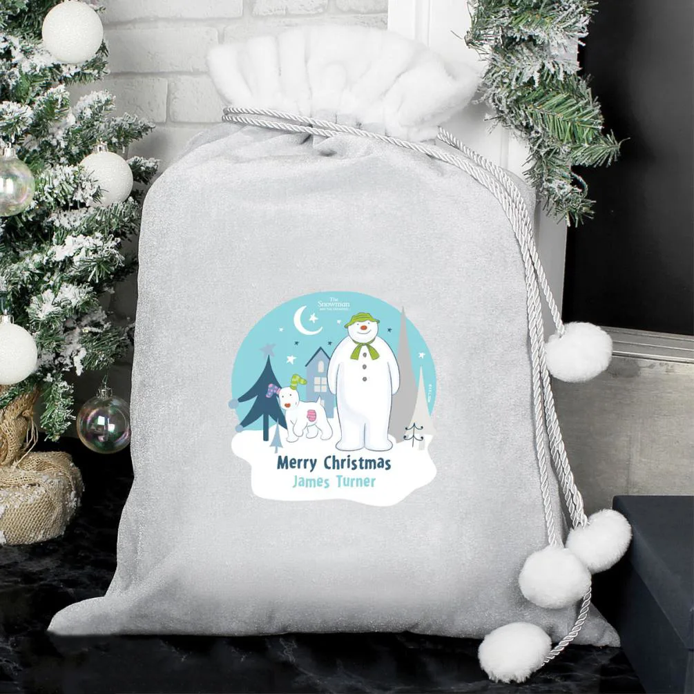 Personalised The Snowman & The Snowdog Luxury Pom Pom Sack Extra Image 2