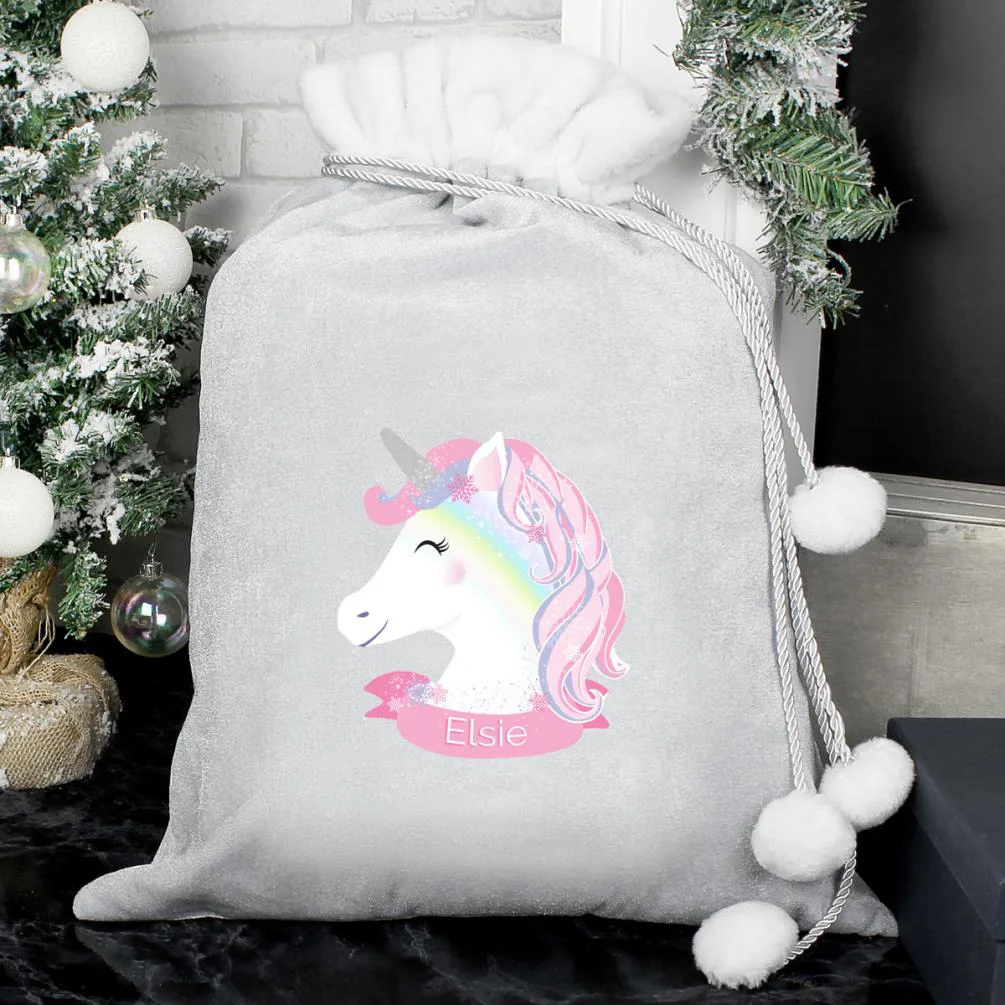 Personalised Unicorn Luxury Silver Grey Christmas Sack Extra Image 1