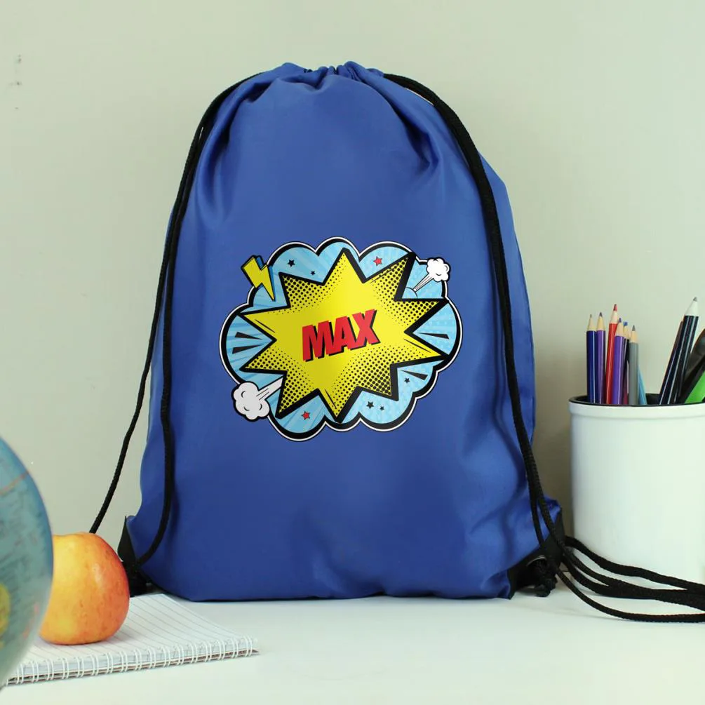 Personalised Superhero Blue Drawstring Bag Extra Image 1