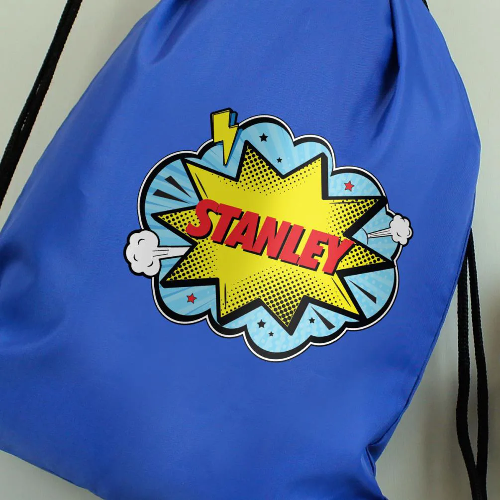 Personalised Superhero Blue Drawstring Bag Extra Image 2