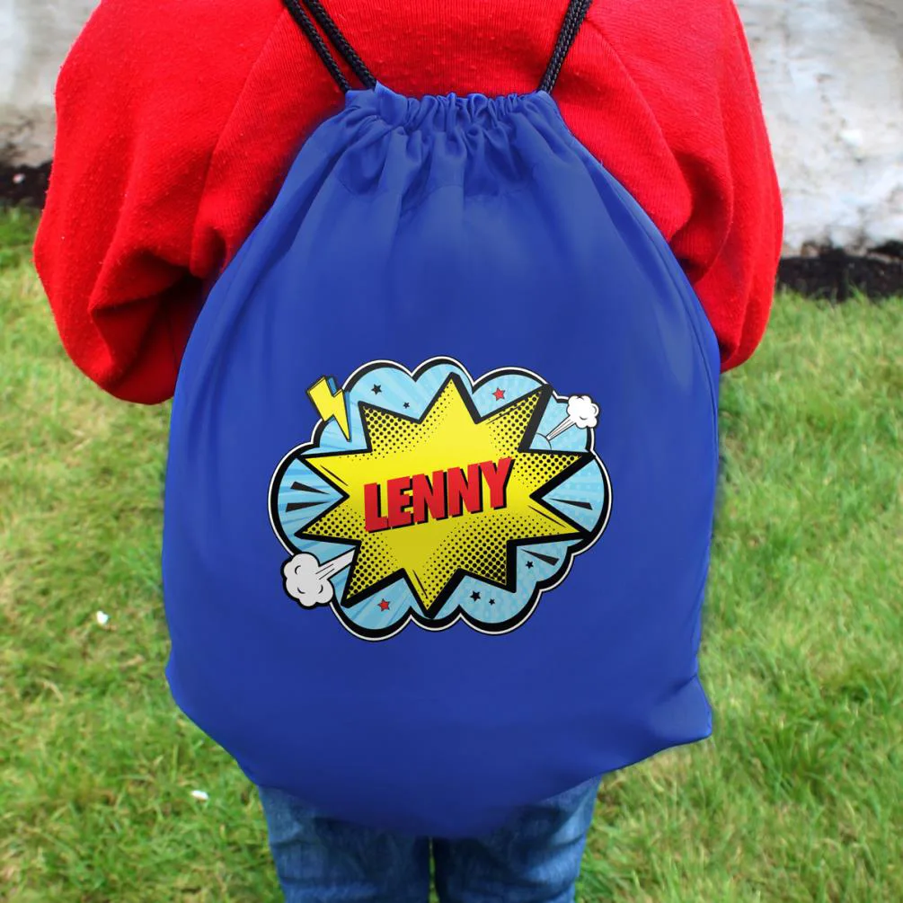Personalised Superhero Blue Drawstring Bag Extra Image 3
