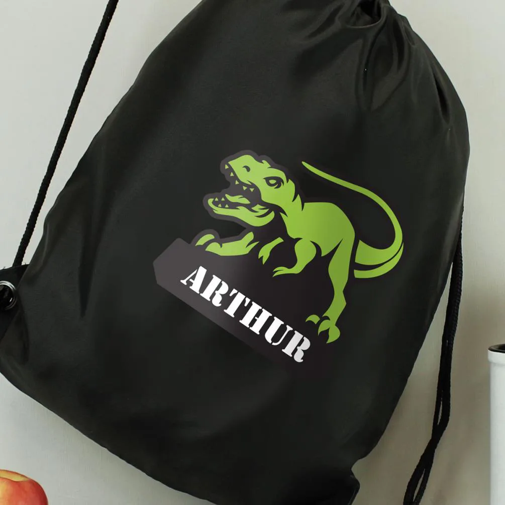 Personalised Dinosaur Black Drawstring Bag Extra Image 1