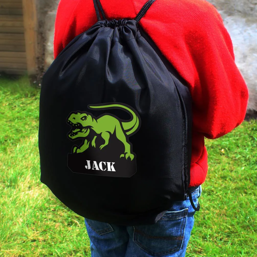 Personalised Dinosaur Black Drawstring Bag Extra Image 3