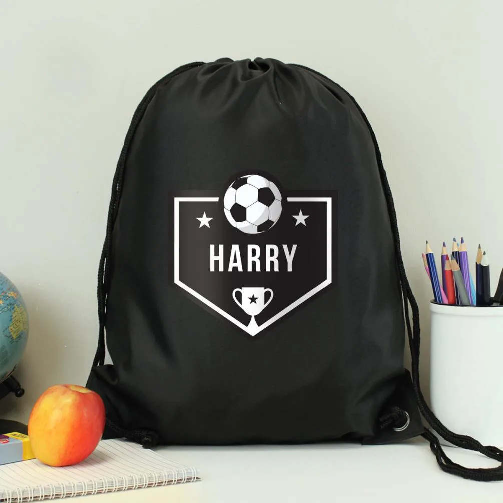 Personalised Football Black Drawstring Bag Extra Image 2