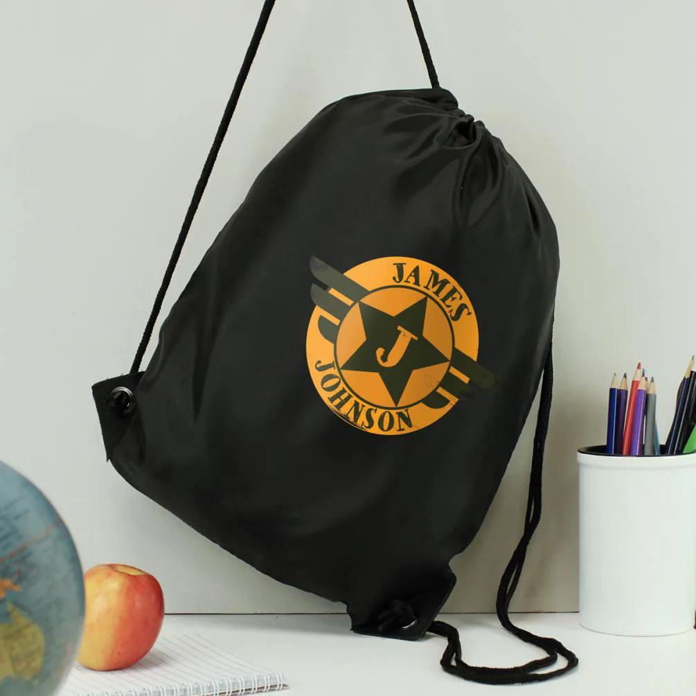 Personalised Badge Black Drawstring Bag Extra Image 1