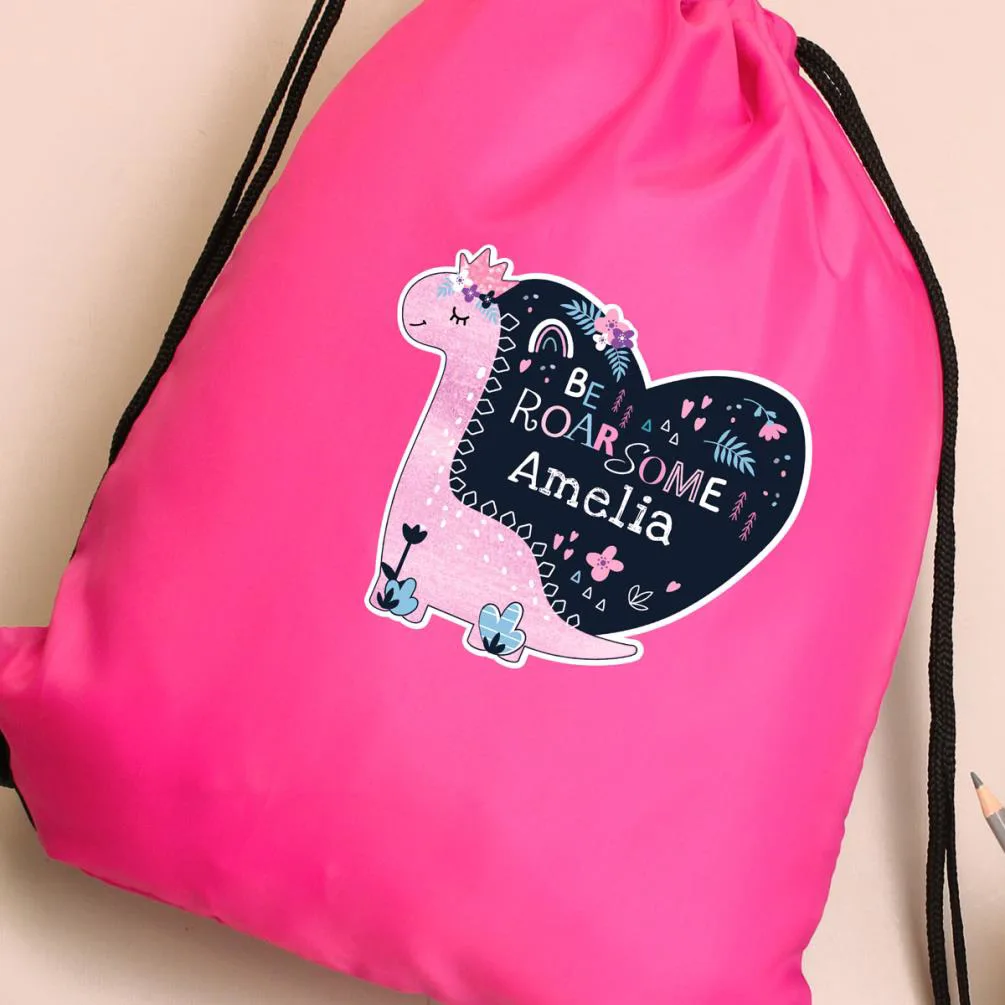 Personalised Dinosaur Pink Drawstring Bag Extra Image 2