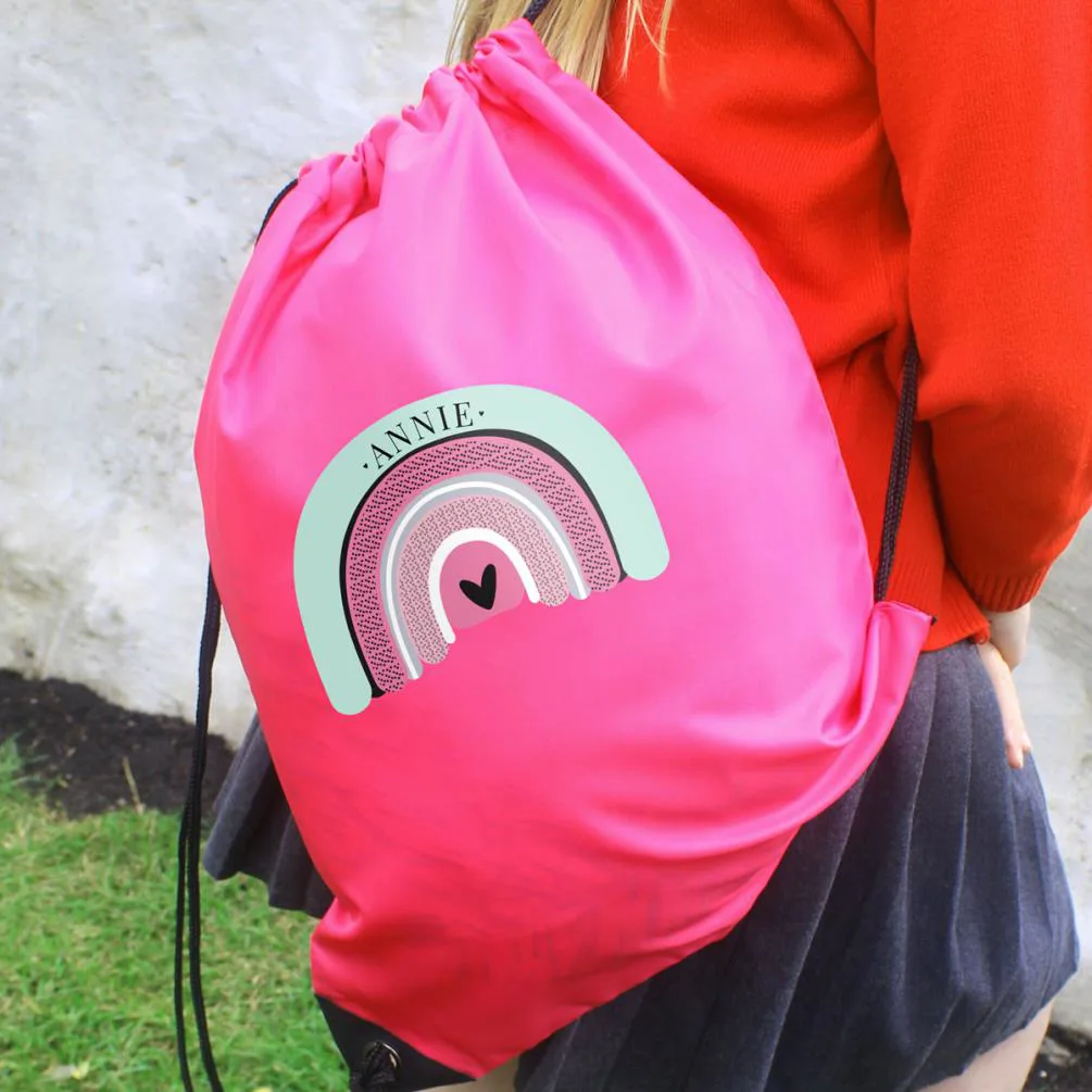 Personalised Rainbow Pink Drawstring Bag Extra Image 3