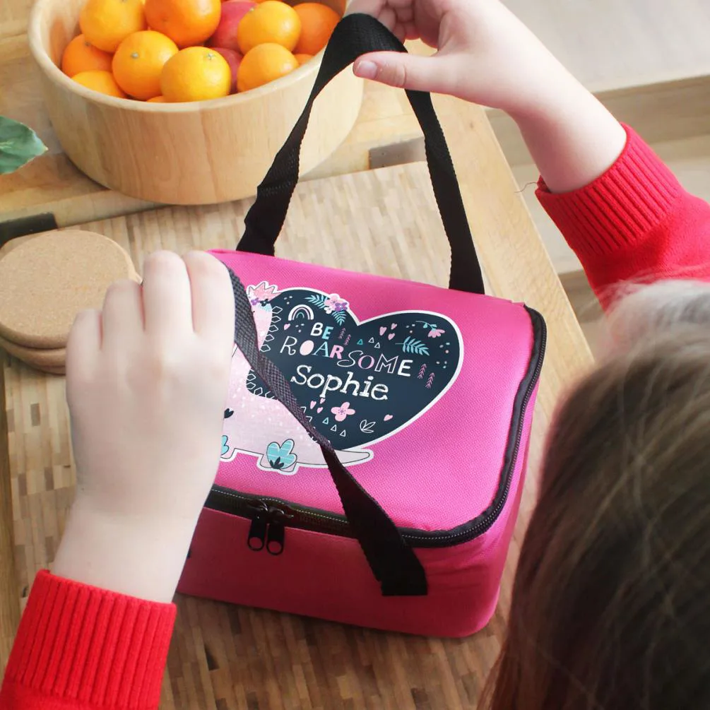 Personalised Dinosaur Pink Lunch Bag Extra Image 2