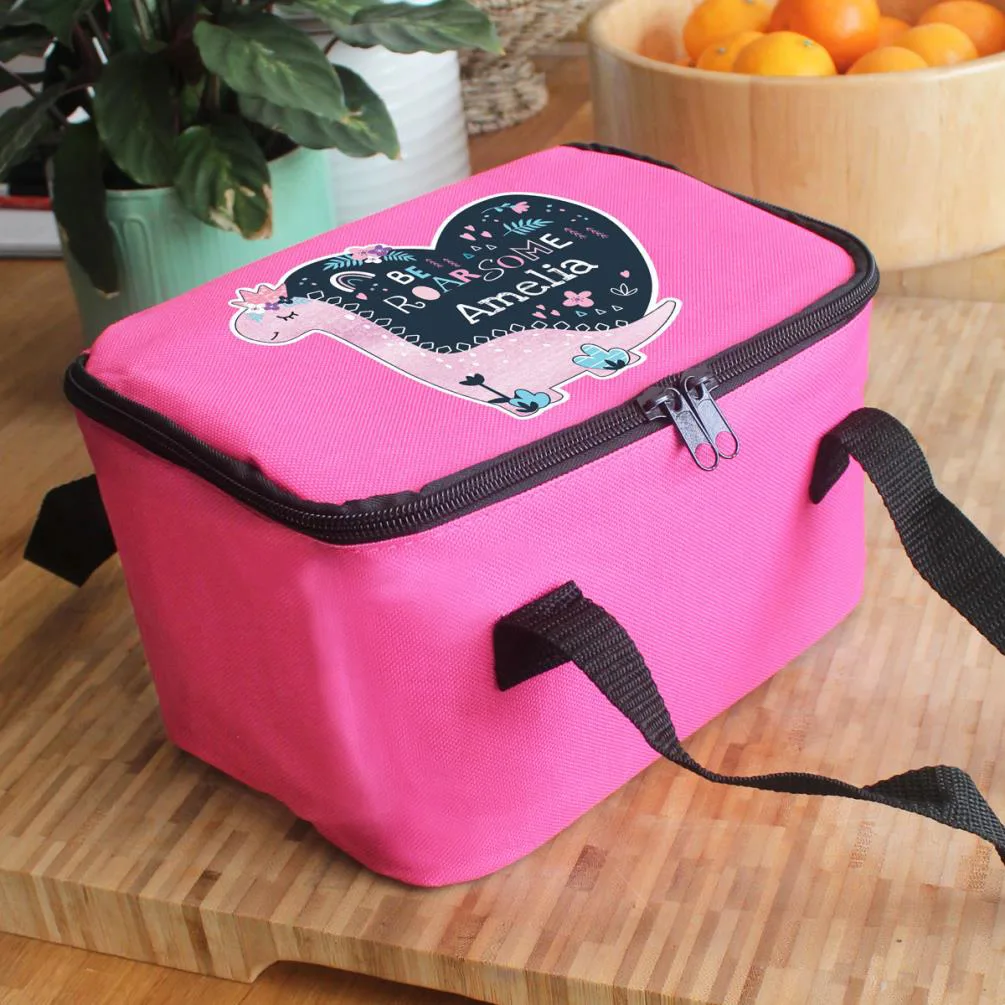 Personalised Dinosaur Pink Lunch Bag Extra Image 3