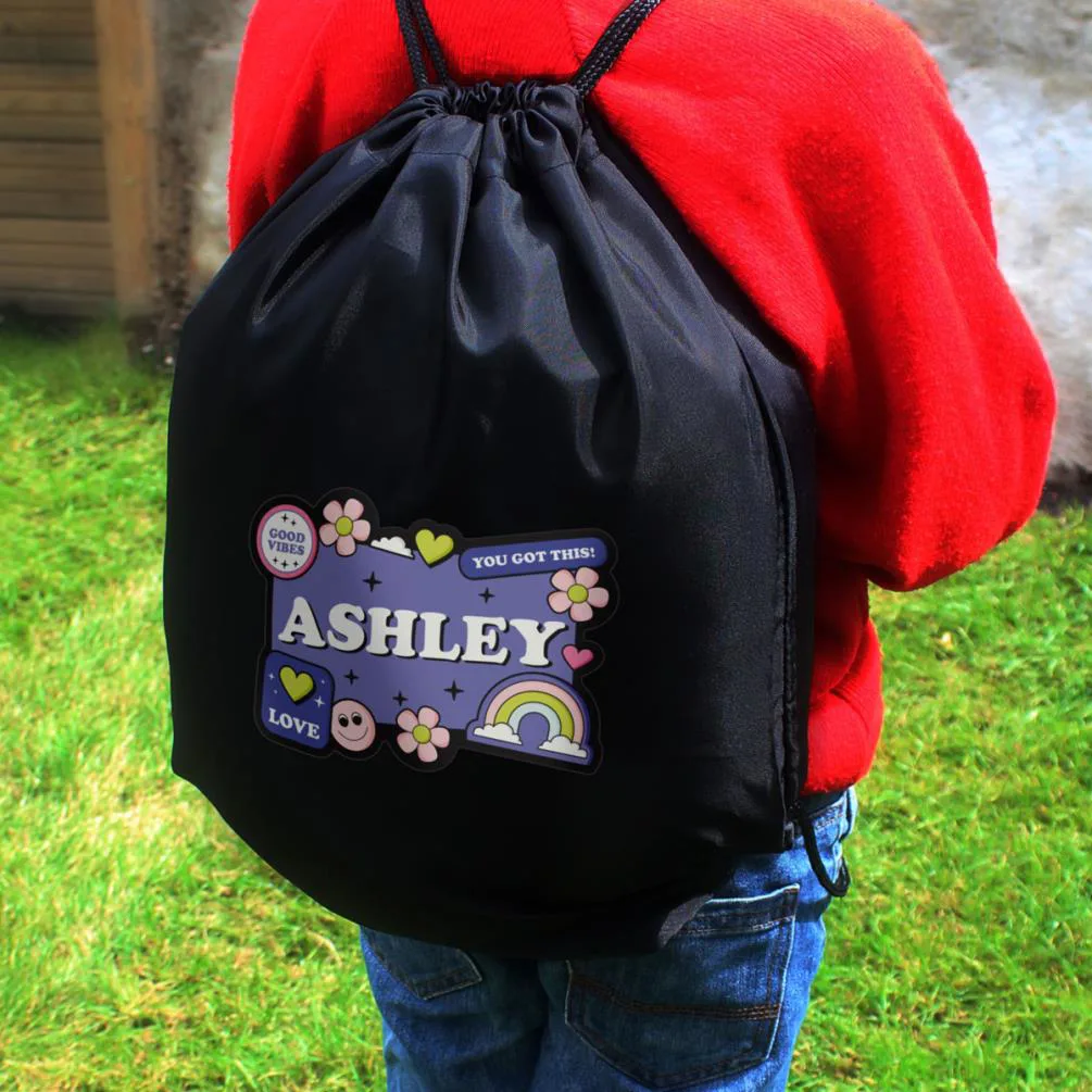 Personalised Good Vibes Black Drawstring Bag Extra Image 1