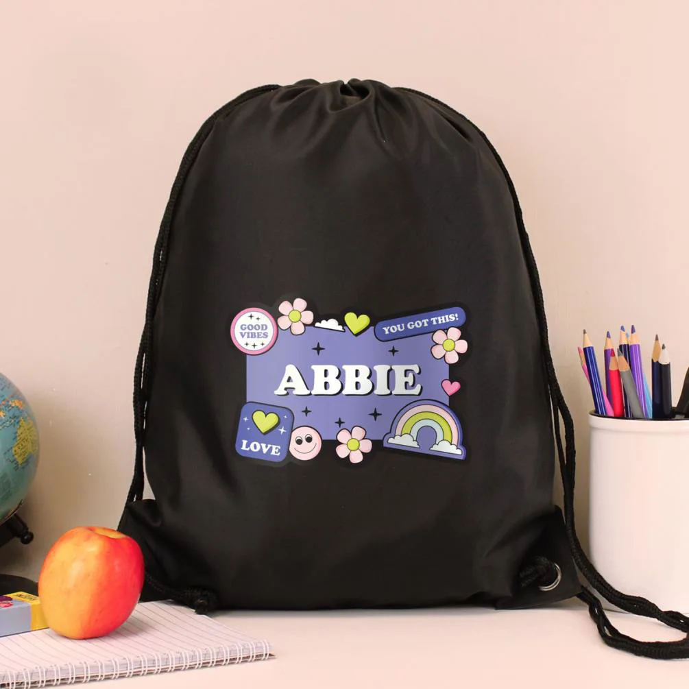 Personalised Good Vibes Black Drawstring Bag Extra Image 2