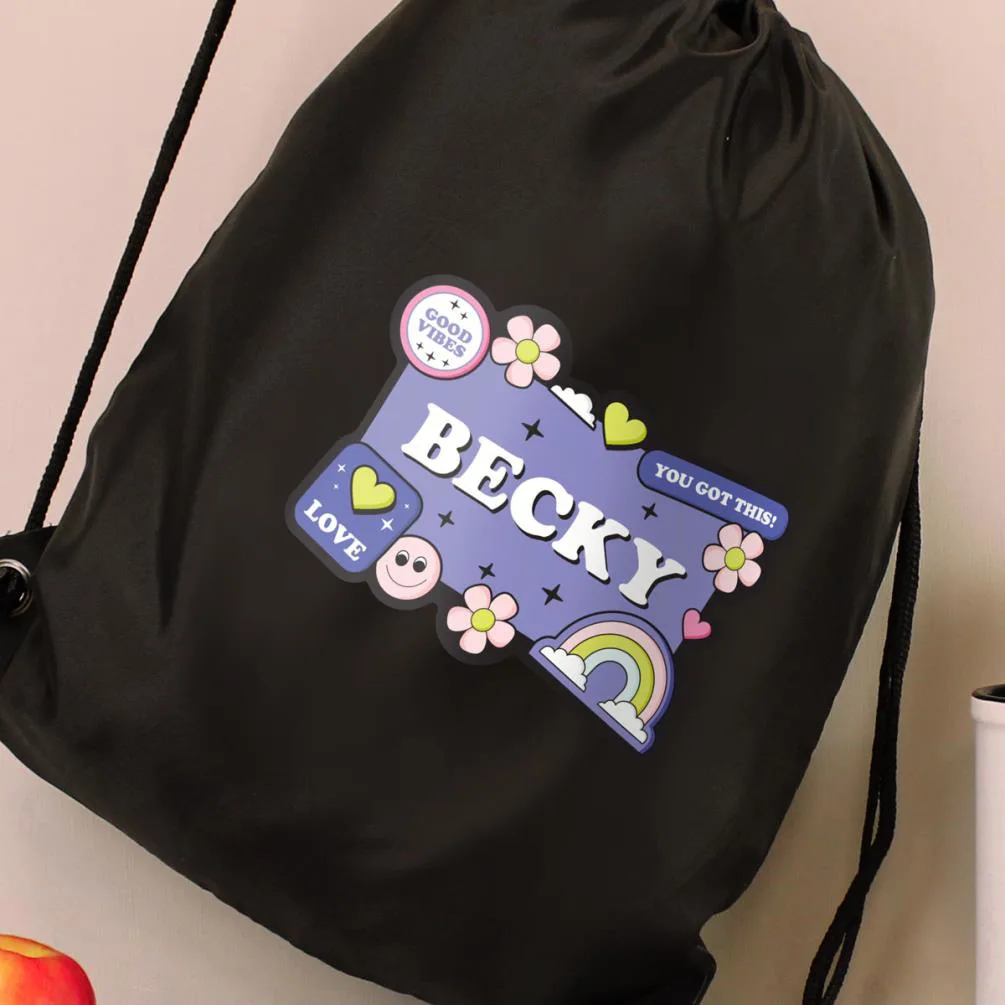 Personalised Good Vibes Black Drawstring Bag Extra Image 3