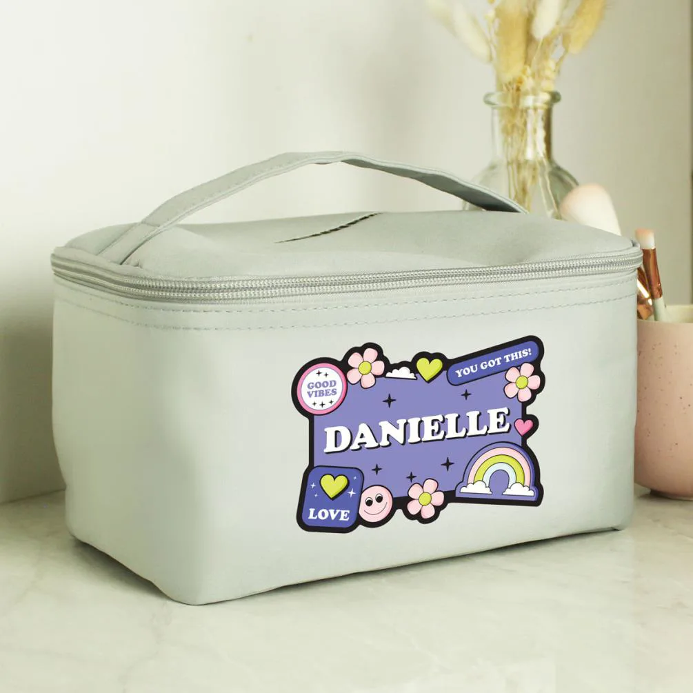 Personalised Good Vibes Grey Make Up Wash Bag Extra Image 1