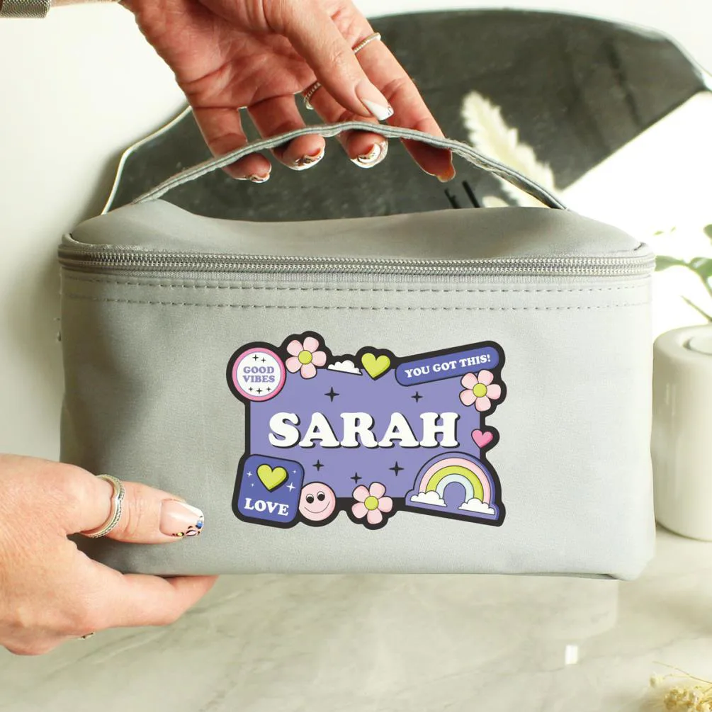 Personalised Good Vibes Grey Make Up Wash Bag Extra Image 2