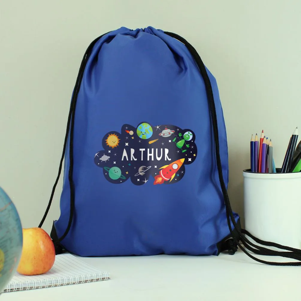 Personalised Space Blue Drawstring Bag Extra Image 1