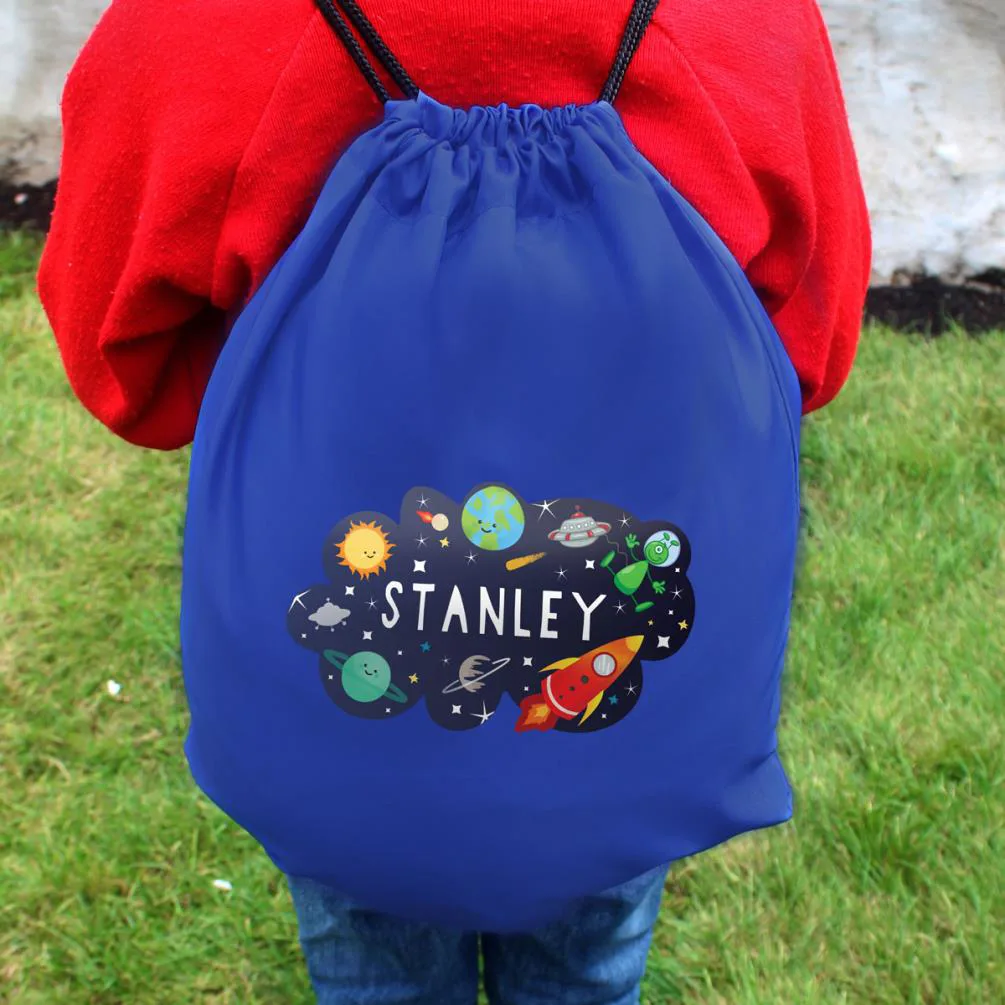 Personalised Space Blue Drawstring Bag Extra Image 3