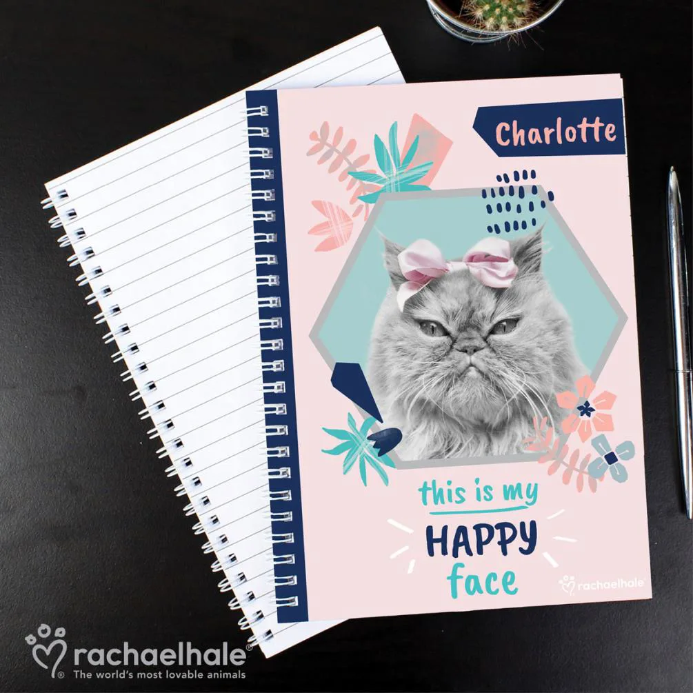 Personalised Rachael Hale Happy Face Cat A5 Notebook Extra Image 1