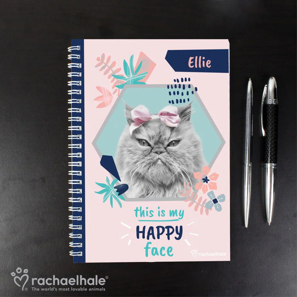 Personalised Rachael Hale Happy Face Cat A5 Notebook Extra Image 2