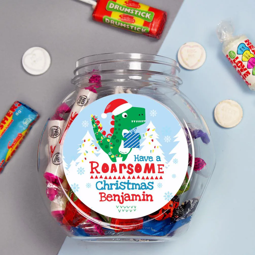 Personalised Dinosaur Have a Roarsome Christmas Sweet Jar Extra Image 2