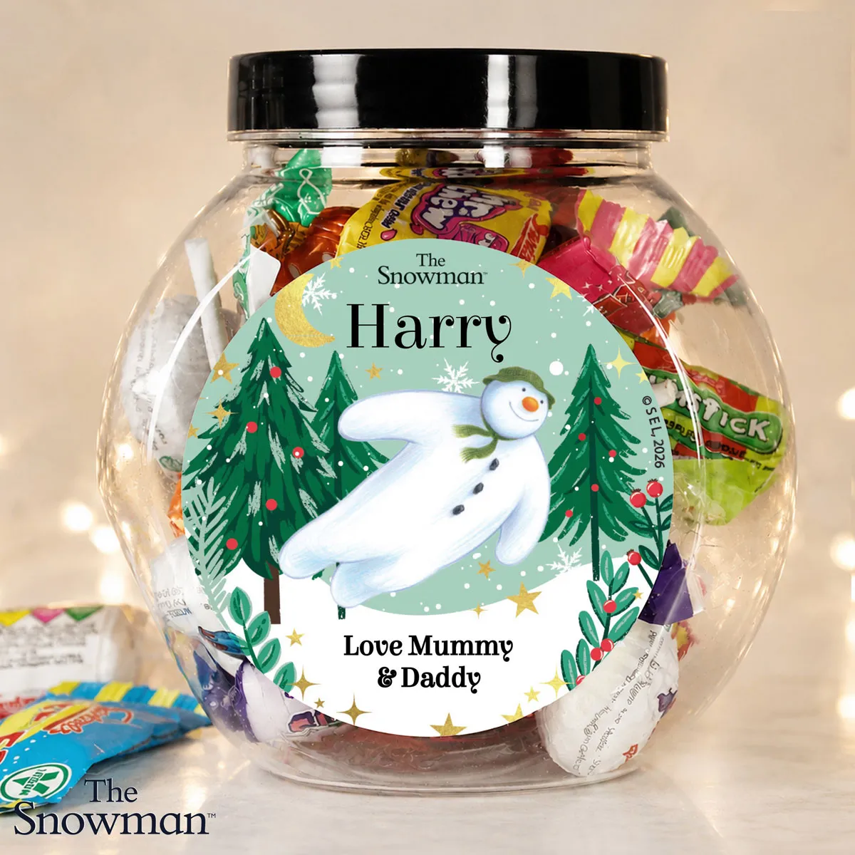 Personalised The Snowman Christmas Wishes Sweet Jar Extra Image 1