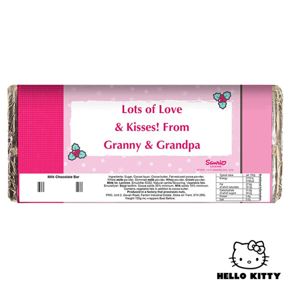 Personalised Hello Kitty Pink Christmas 100g Milk Chocolate Bar Extra Image 1