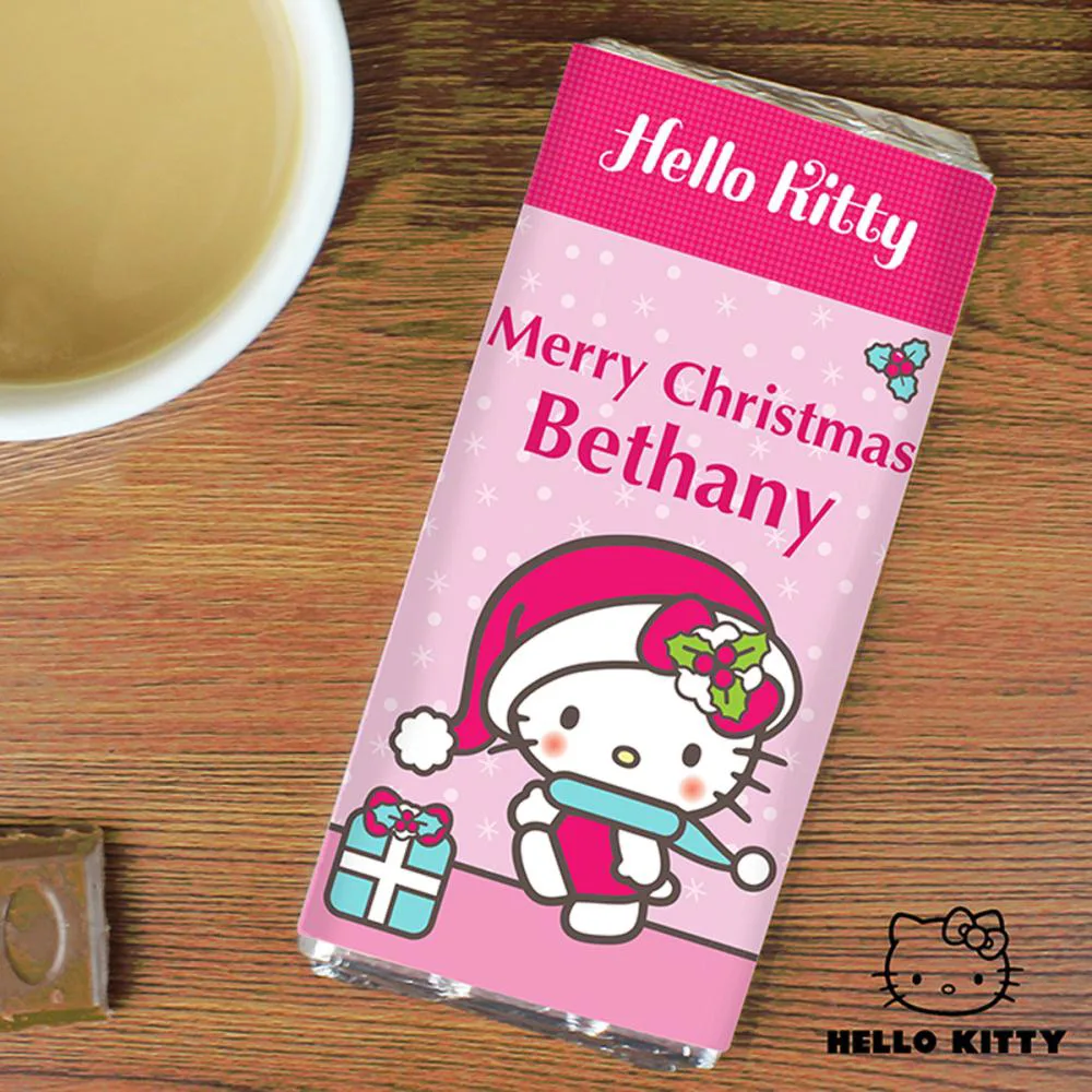 Personalised Hello Kitty Pink Christmas 100g Milk Chocolate Bar Extra Image 2