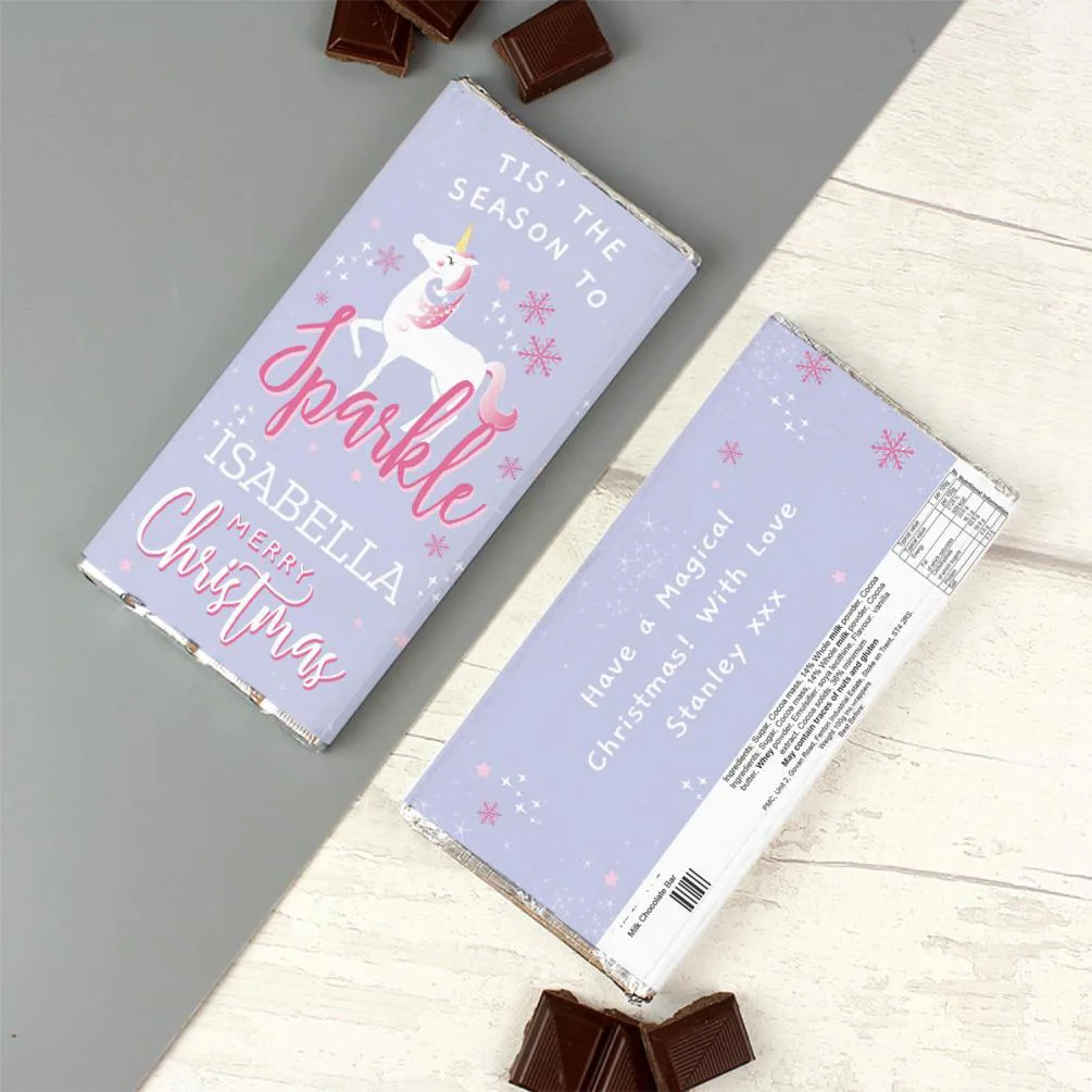 Personalised Unicorn Christmas Milk Chocolate Bar Extra Image 2