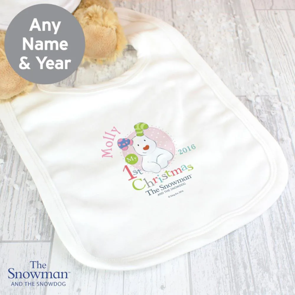 Personalised The Snowdog My 1st Christmas Bib Pink Extra Image 1