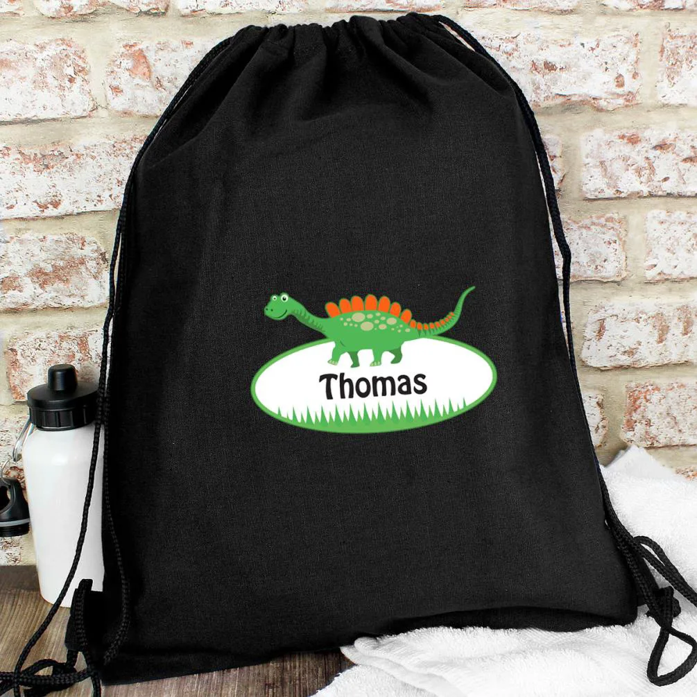 Personalised Dinosaur Black Waterproof Swim / Kit Bag Extra Image 1