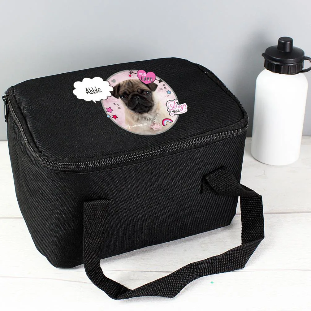 Personalised Rachael Hale Doodle Pug Black Lunch Bag Extra Image 2