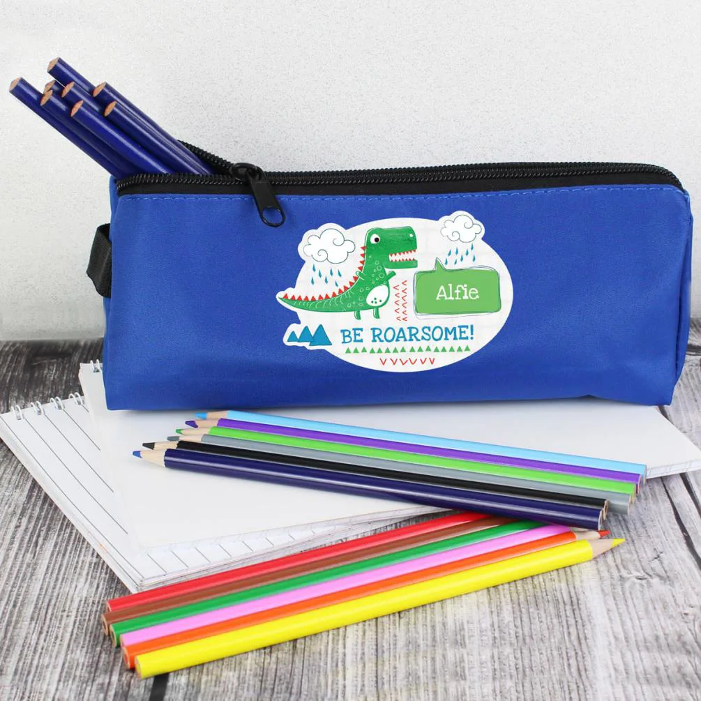 Personalised Be Roarsome Dinosaur Blue Pencil Case Extra Image 2