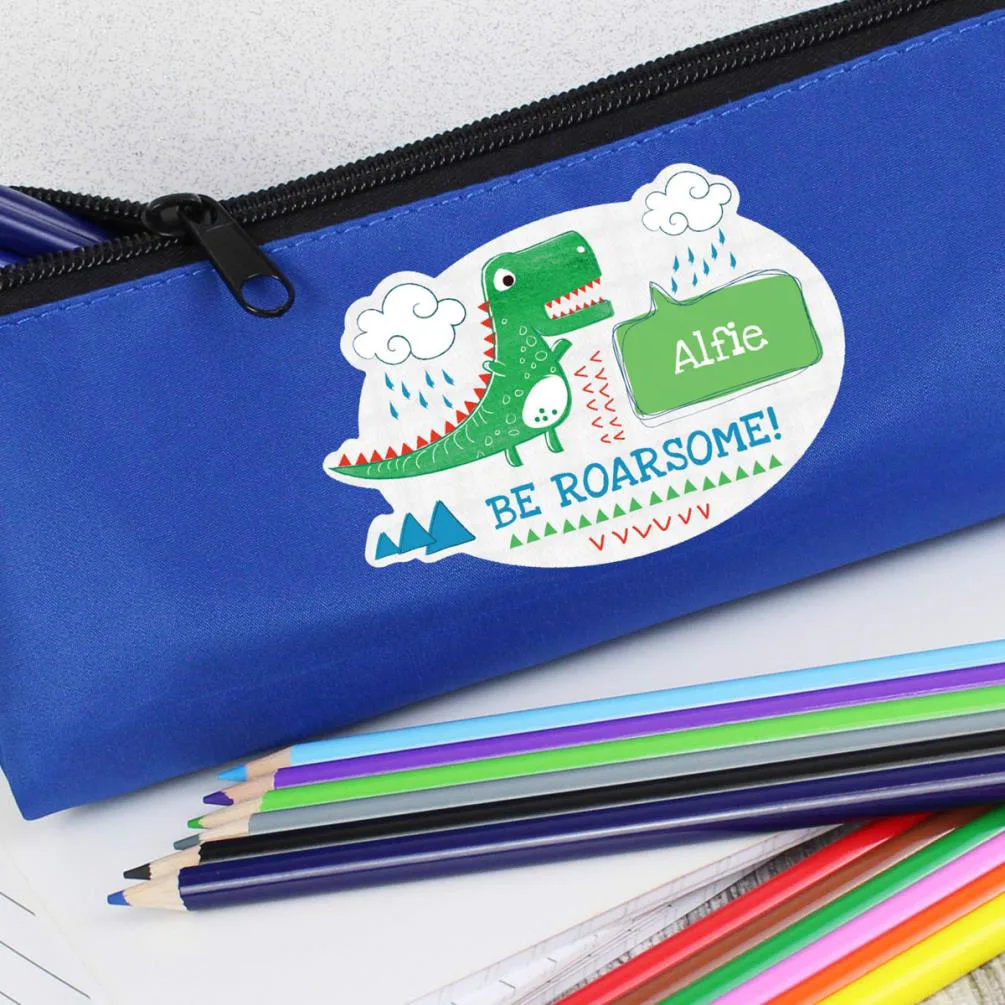Personalised Be Roarsome Dinosaur Blue Pencil Case Extra Image 3