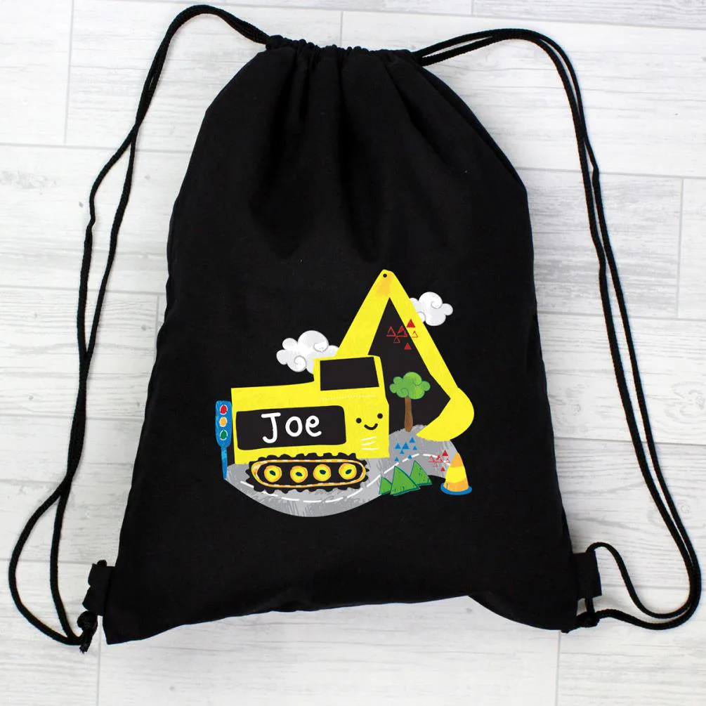 Personalised Digger Black Drawstring Bag Extra Image 1