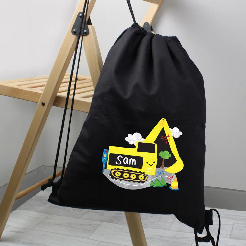 Personalised Digger Black Drawstring Bag Extra Image 3