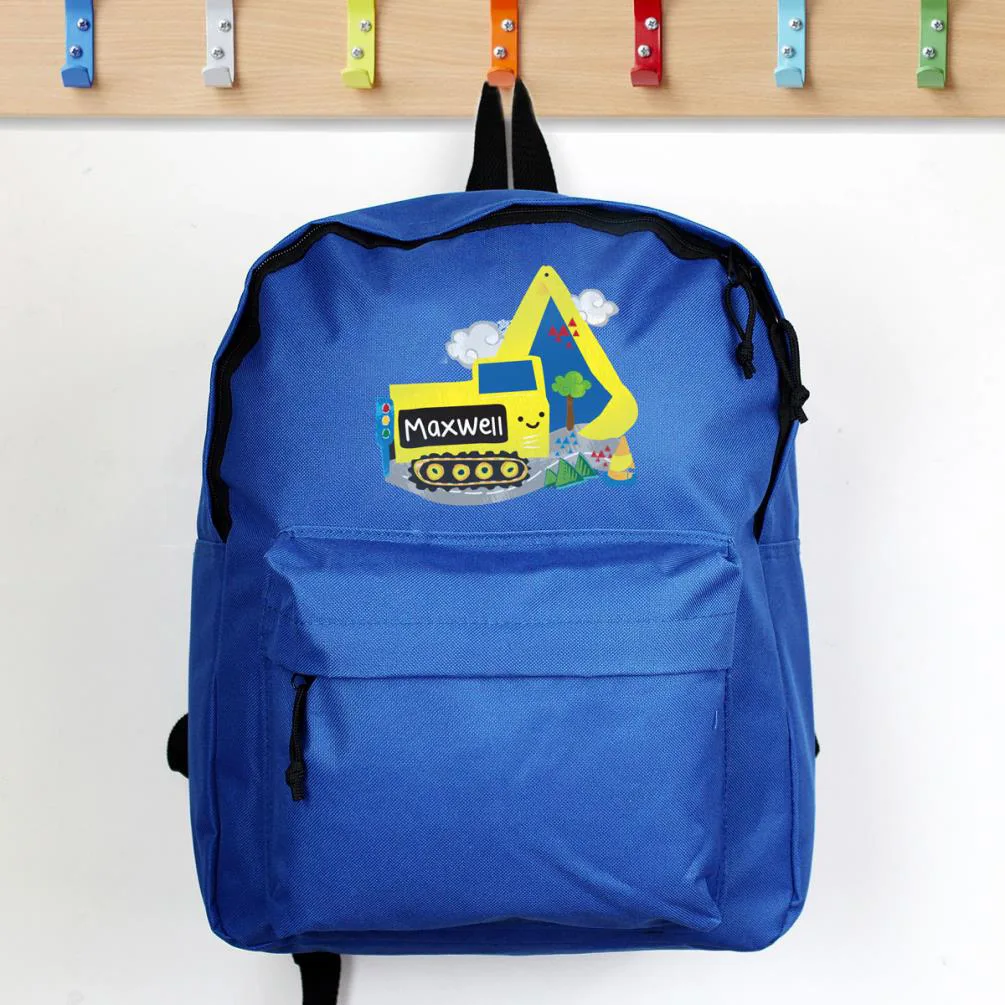 Personalised Digger Blue Backpack Extra Image 2