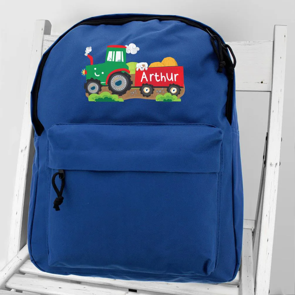 Personalised Tractor Blue Backpack Extra Image 1