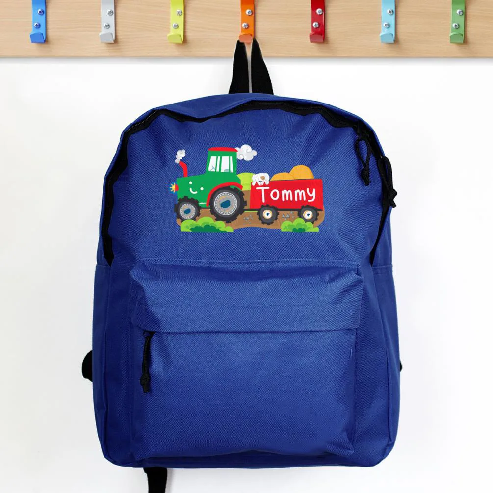 Personalised Tractor Blue Backpack Extra Image 2