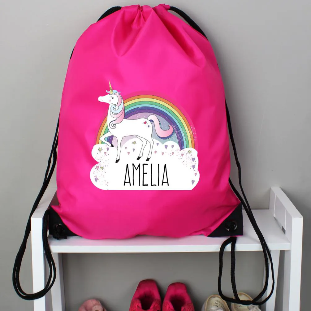 Personalised Unicorn Pink Drawstring Swim / Kit Bag Extra Image 1