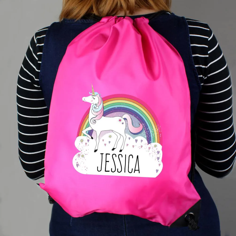 Personalised Unicorn Pink Drawstring Swim / Kit Bag Extra Image 2