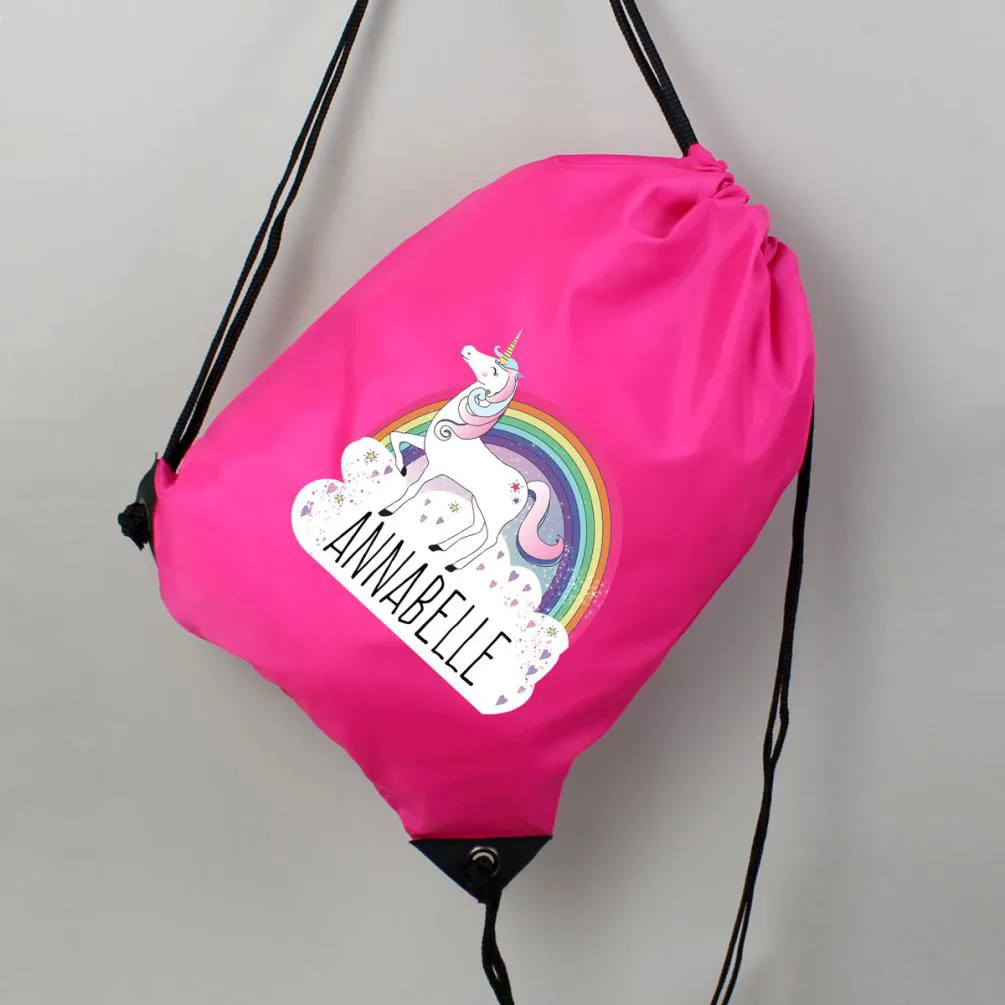 Personalised Unicorn Pink Drawstring Swim / Kit Bag Extra Image 3