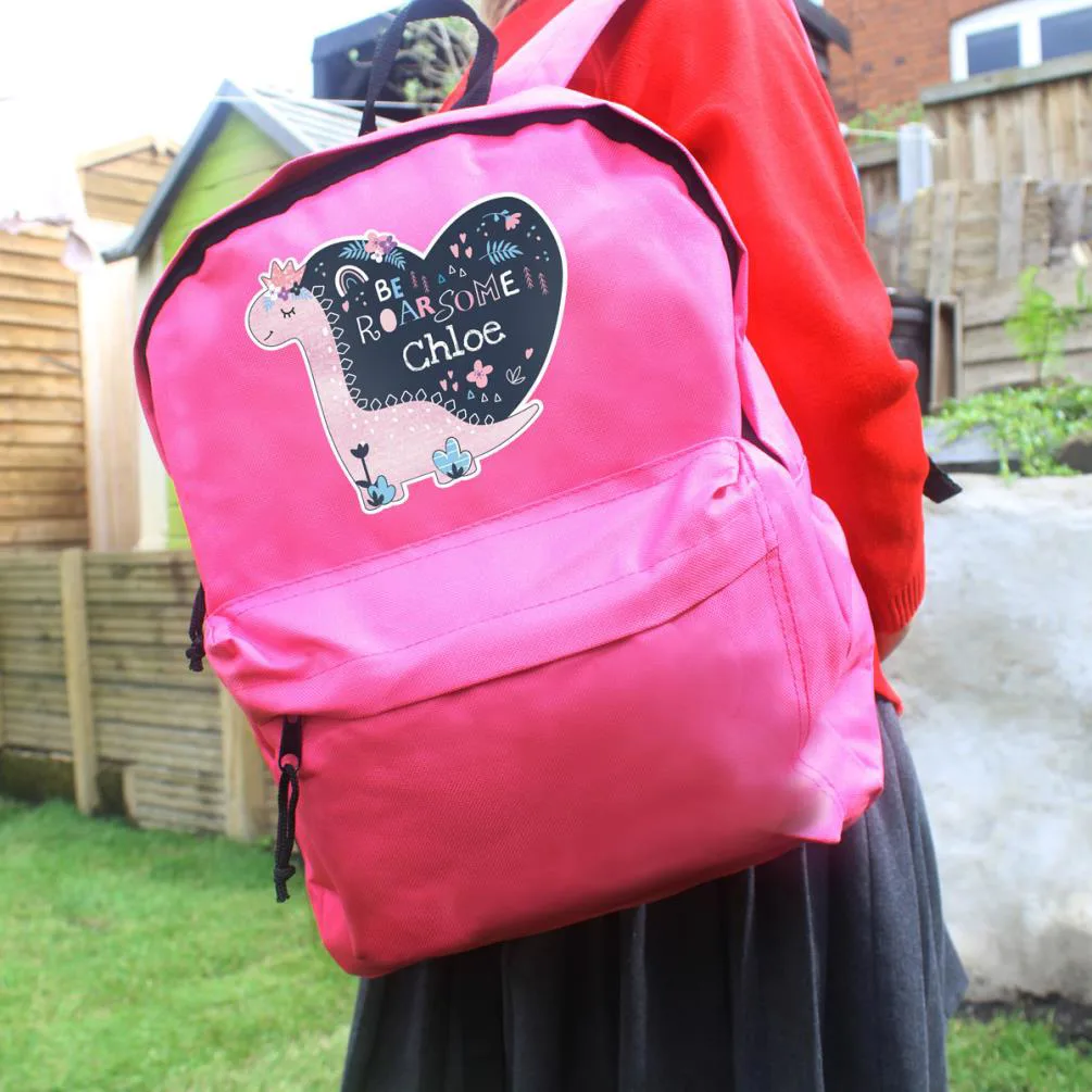 Personalised Pink Dinosaur Backpack Extra Image 3