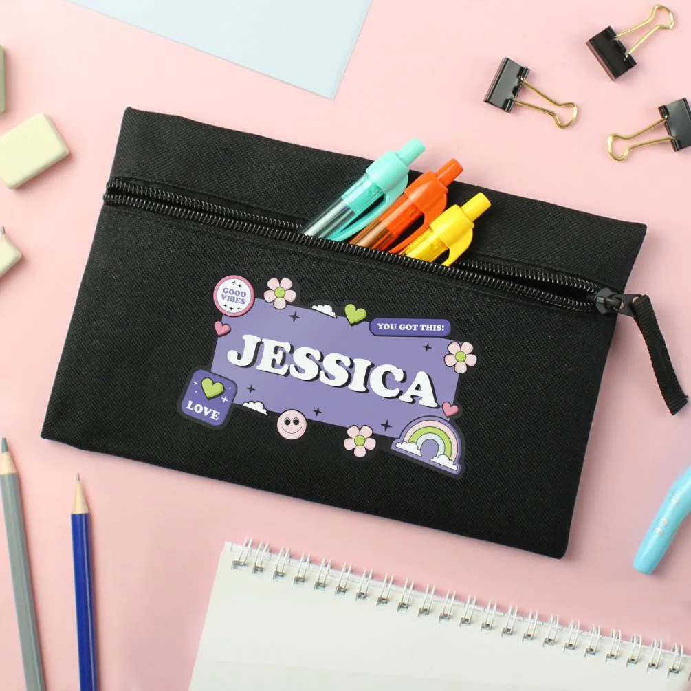 Personalised Good Vibes Black Pencil Case Extra Image 1