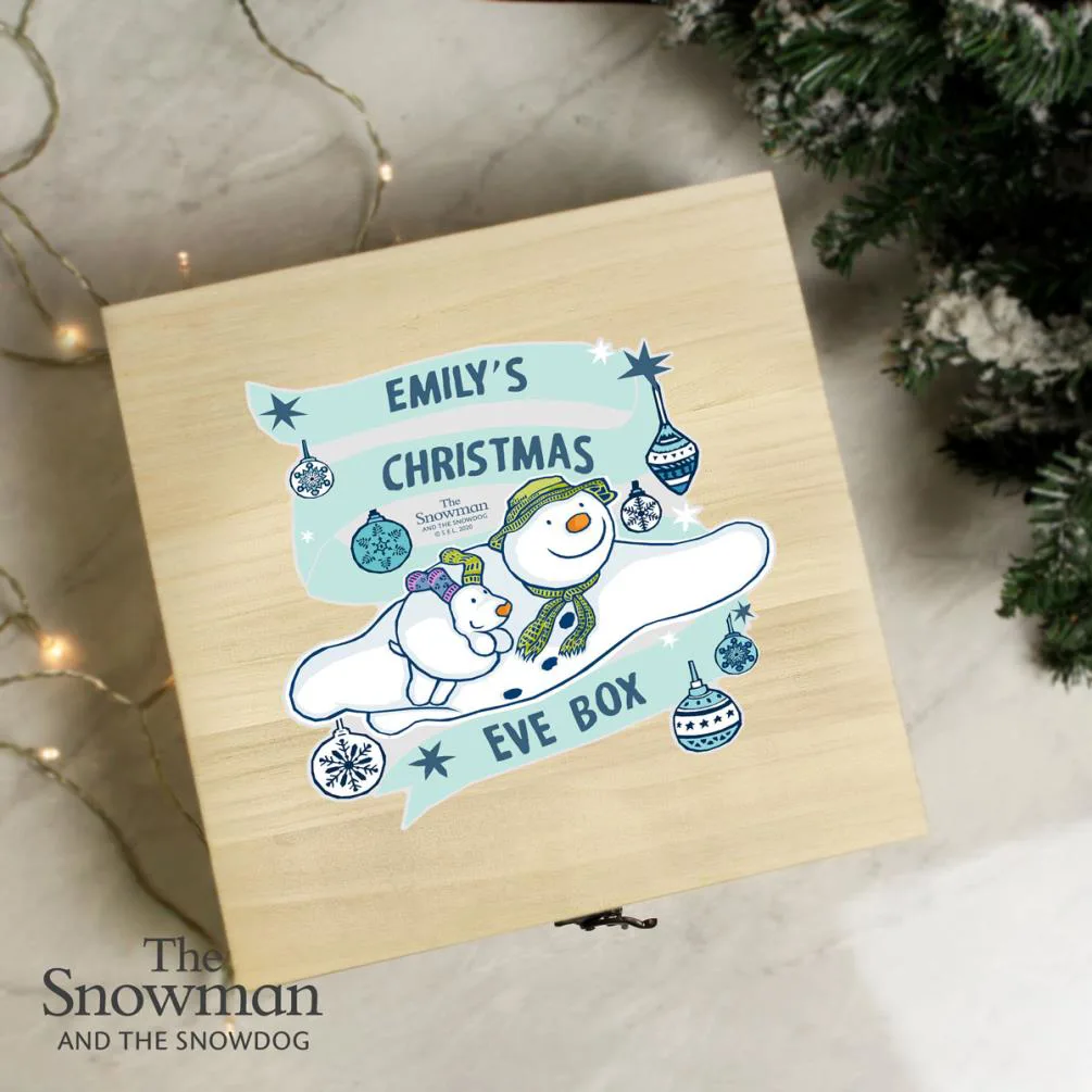 Personalised The Snowman & The Snowdog Large Wooden Christmas Eve Box Extra Image 2
