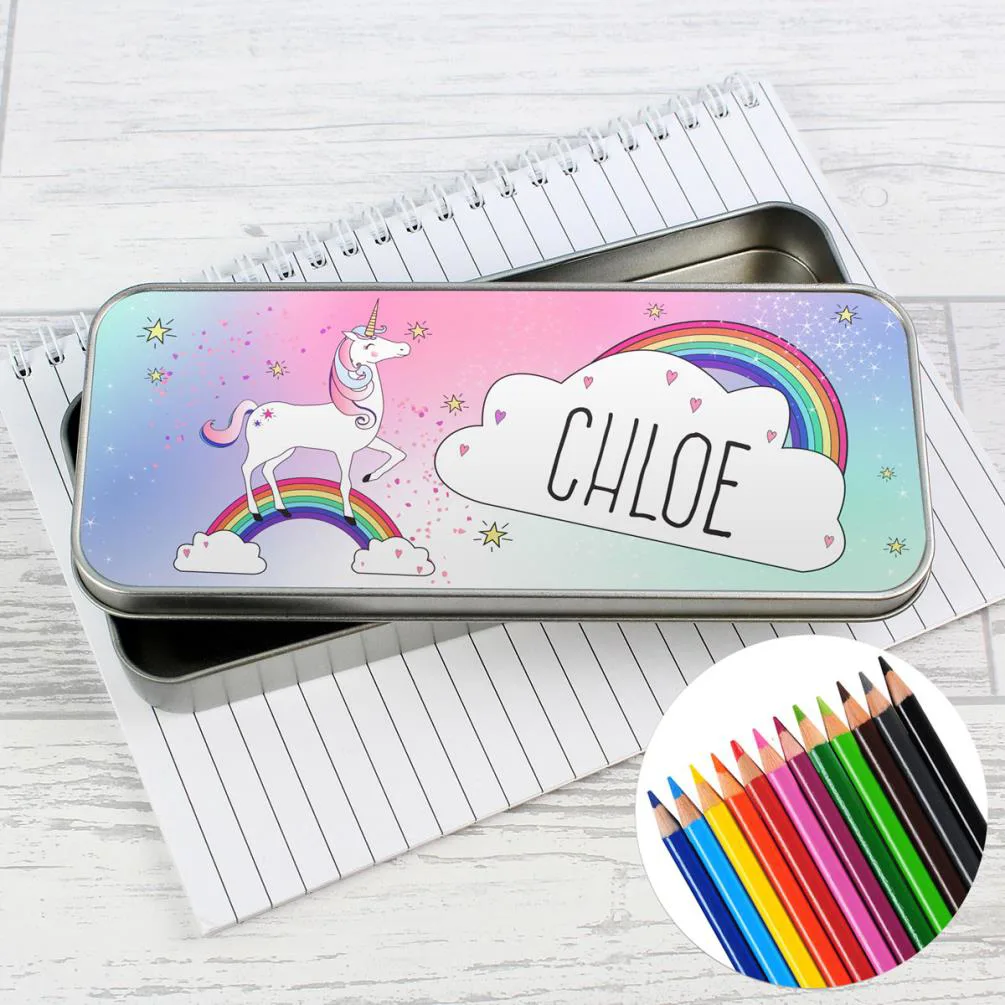 Personalised Unicorn Pencil Tin with Pencil Crayons Extra Image 1